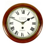 A mahogany cased wall clock, 19th century, with circular white painted eight inch dial signed 'E.