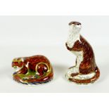 Two Royal Crown Derby paperweights, modelled as 'Otter', MMII, gold stopper, 6.5cm high, and '