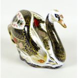 A Royal Crown Derby paperweight, modelled as 'Old Imari Solid Gold Band Swan', 2018, gold stopper,