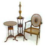 A 19th century oval caned back chair, 56 by 57 b 93cm high with central oval cartouche, together