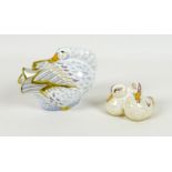 A pair of Royal Crown Derby paperweights, modelled as 'Goose and Goslings', 'Mrs Brown',