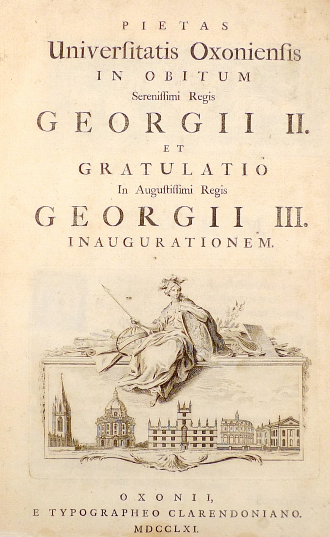 A rare 1761 edition of 'Pietas Universitatis Oxoniensis in Obitum Serenissimi Regis Georgii II. et