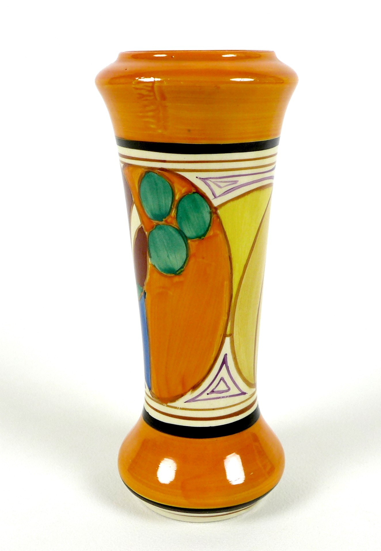 A Clarice Cliff Fantasque Melon (Picasso Fruit) vase, of waisted cylindrical form, pattern number - Image 2 of 5