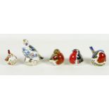 A group of five Royal Crown Derby paperweights, all modelled as birds, comprising 'Christmas