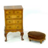 A small Queen Anne style chest of drawers, circa 1950, with two over three drawers, walnut veneered,