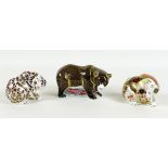 A group of three Royal Crown Derby paperweights, all modelled as bears, comprising 'Grizzly Bear',