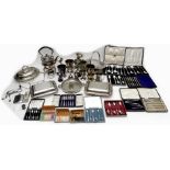A quantity of silver plated items, including various sailing trophies and cups, an intricately-