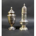 Two Edwardian and later silver condiments, comprising a sugar sifter of octagonal form with