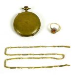 A 9ct gold fancy link necklace, 46cm long, 5.8g together with a 9ct gold dress ring set with a
