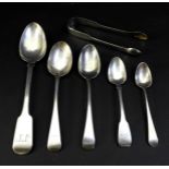 A group of Georgian and later silver flatware, comprising a George III silver fiddleback pattern,