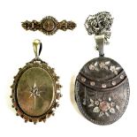A group of Victorian jewellery, comprising a yellow metal locket set with an old cut diamond of