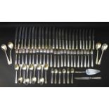 A suite of silver plated cutlery, Dubarry pattern, including eleven table forks, 21cm long, nine