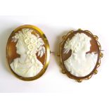 Two 9ct gold mounted cameo brooches, 19th century, 25.1g total. (2)