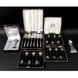 A collection of mostly George V silver spoons, including a set of six coffee spoons, James Dixon and