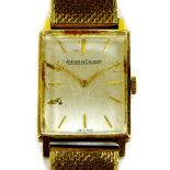 A Jaeger LeCoultre 18ct gold cased gentleman?s wristwatch, circa 1966, the rectangular brushed