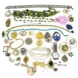 A quantity of vintage and later costume jewellery, including three 9ct gold and paste ear-studs, 0.