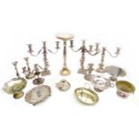 A collection of silver plated items, including a silver plated ashtray stand, 23 by 53cm high,