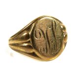 A 9ct gold gentleman's signet ring, monogram engraved, 'JK', size W, 6.4g.