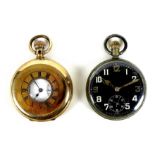 An American Waltham gold plated keyless wind half hunter pocket watch, white enamel dial with