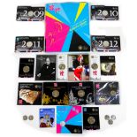 A collection of twenty-one London 2012 Olympics commemorative coins / coin sets, including a full