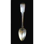 A George III silver fiddle back pattern table spoon, with engraved monogram to finial, George