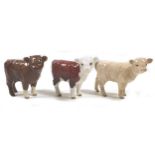 A group of three Beswick calves, comprising a 'Limousin Calf', model 1827E, brown and white - gloss,