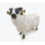 A Beswick Black-Faced Ram, model 3071, black and white - gloss, 8.3cm high with a box.