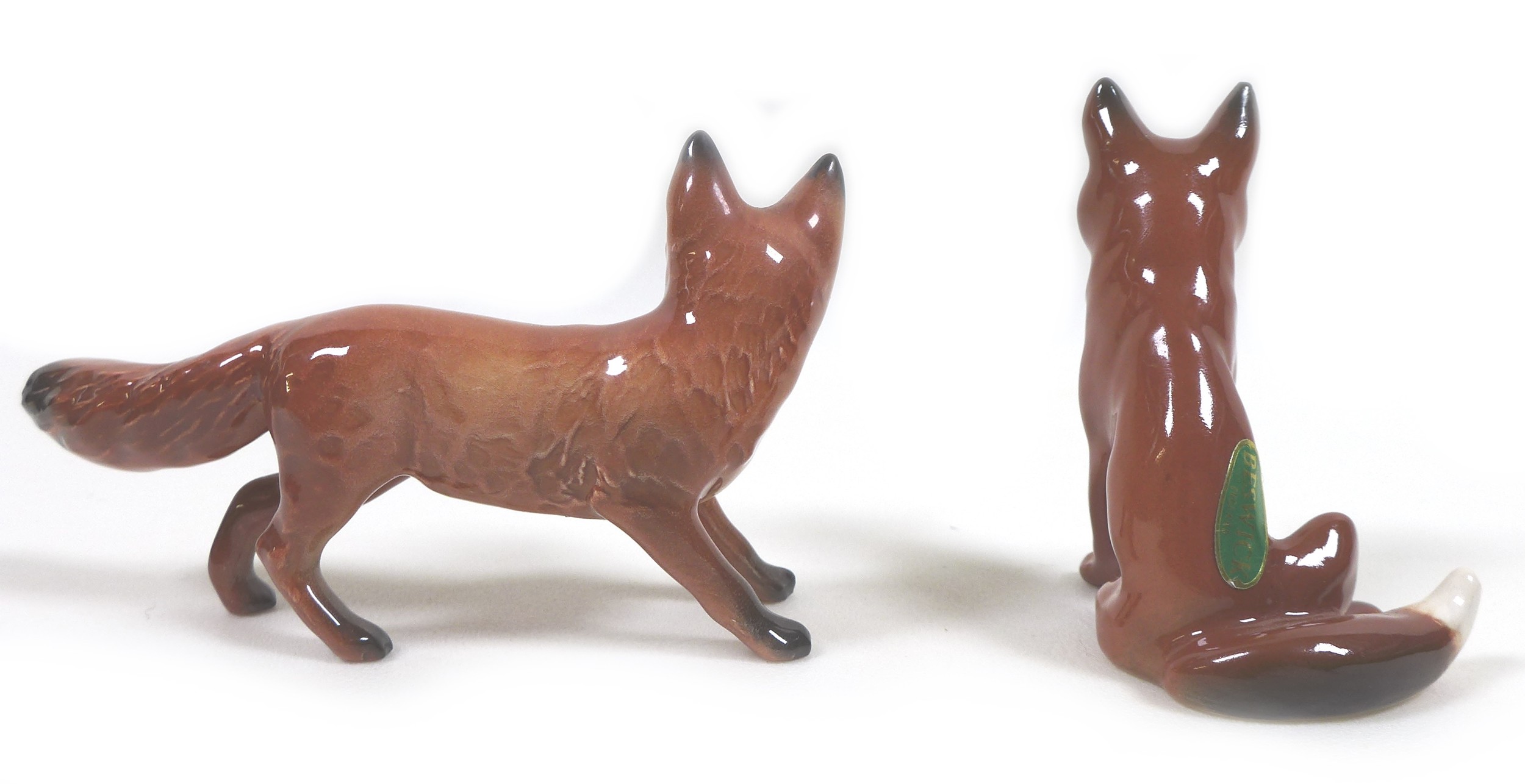 Three Beswick fox figurines, comprising 'Fox- standing', model 1440, red-brown and white - gloss, - Image 7 of 9