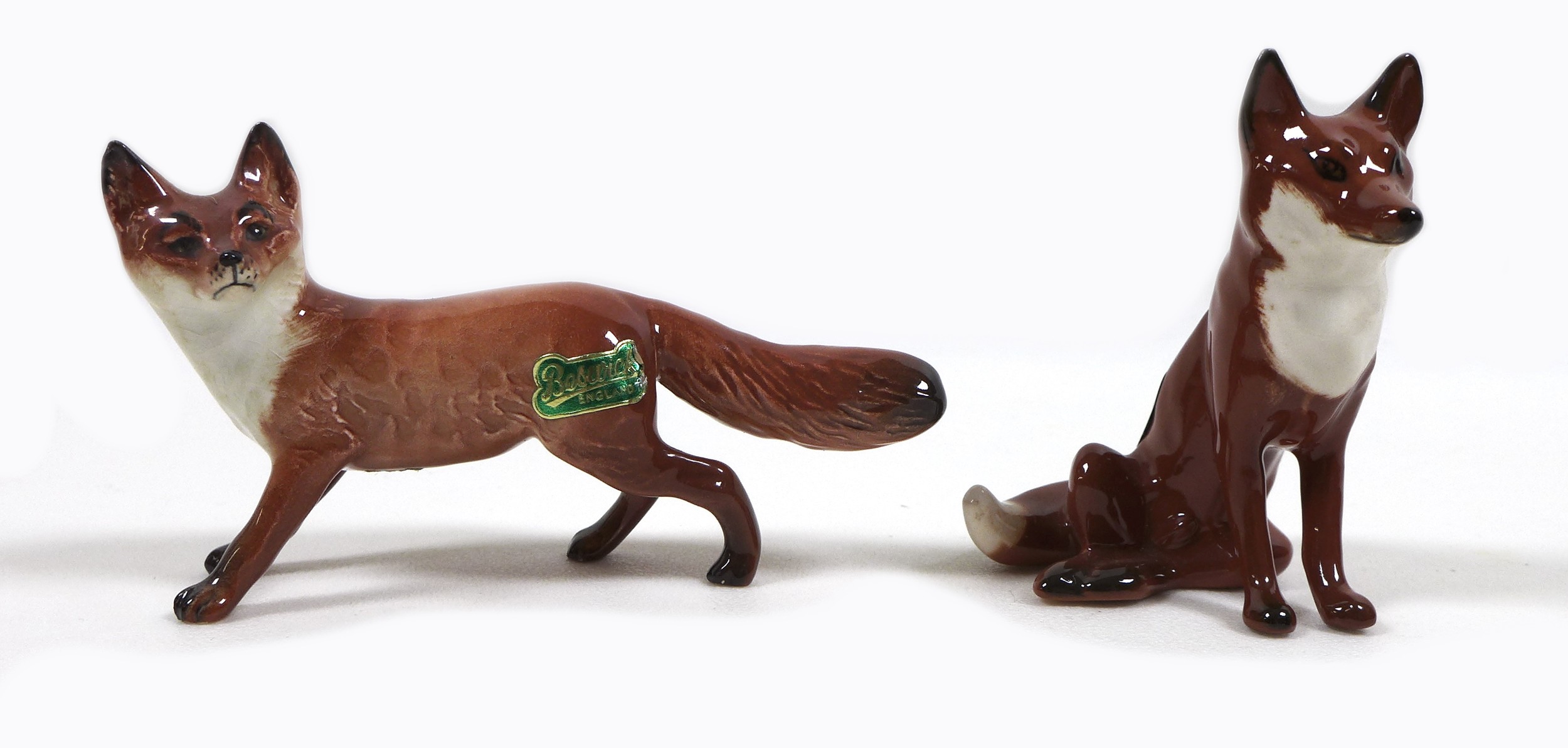 Three Beswick fox figurines, comprising 'Fox- standing', model 1440, red-brown and white - gloss, - Image 6 of 9