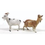 Two goat figurines, comprising a Beswick 'Goat', model 1035, tan - gloss, missing both horns, a/f,