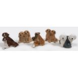 A group of five Beswick puppy duos, comprising 'Hounds - Seated', model 3375, black, tan and white -