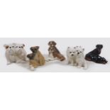 A group of five Beswick puppy duos, comprising 'Bulldogs - seated', model 3384, white with tan