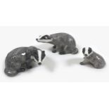 A group of three Beswick Badgers, comprising 'Badger- Female', model 3394, black and white -