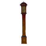 A 19th century mahogany stick barometer, in inlaid fan patera decoration, pen drawn face / scale