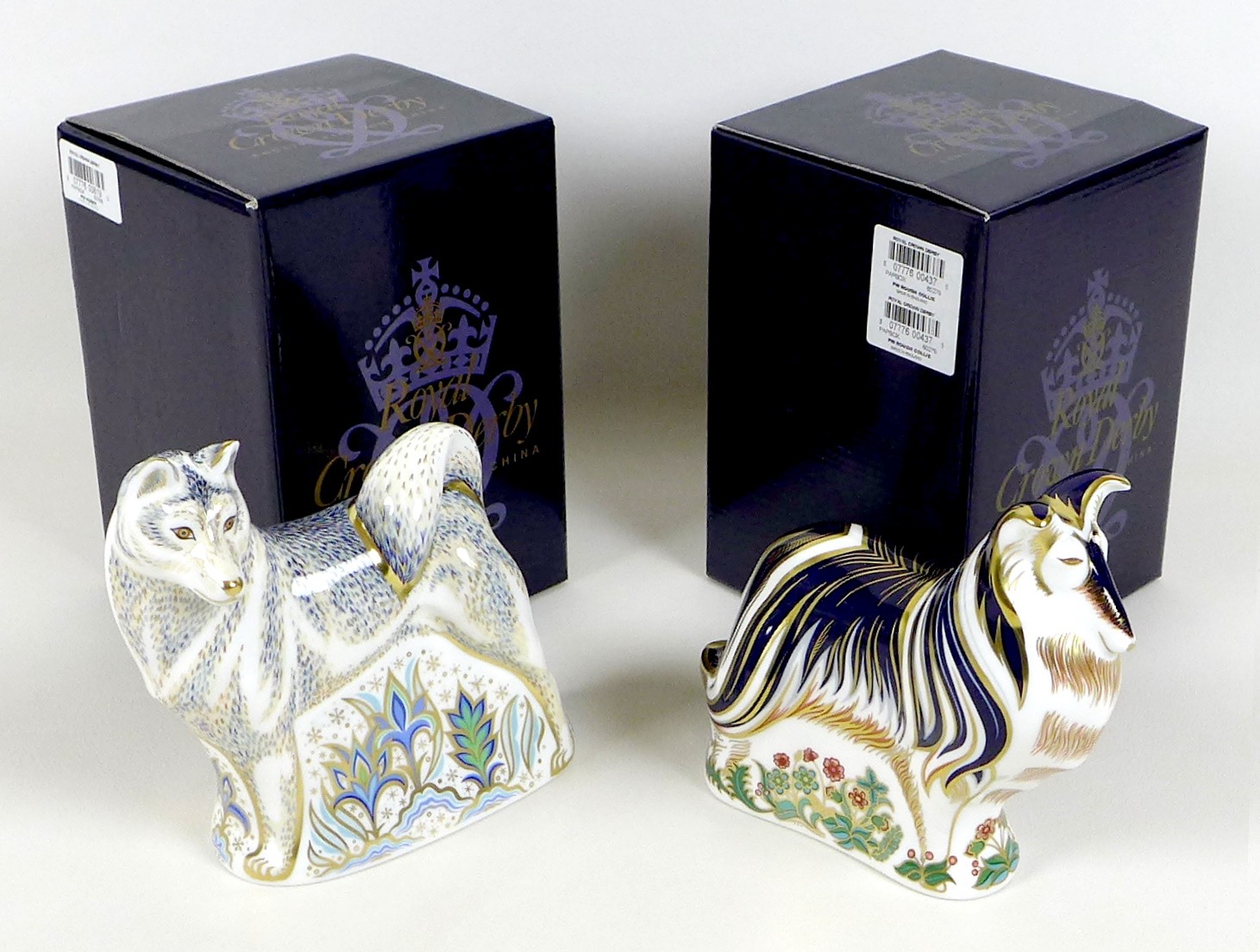Two Royal Crown Derby paperweights, modelled as 'Rough Collie', MMIII, gold stopper, 14.5cm high, - Image 7 of 7