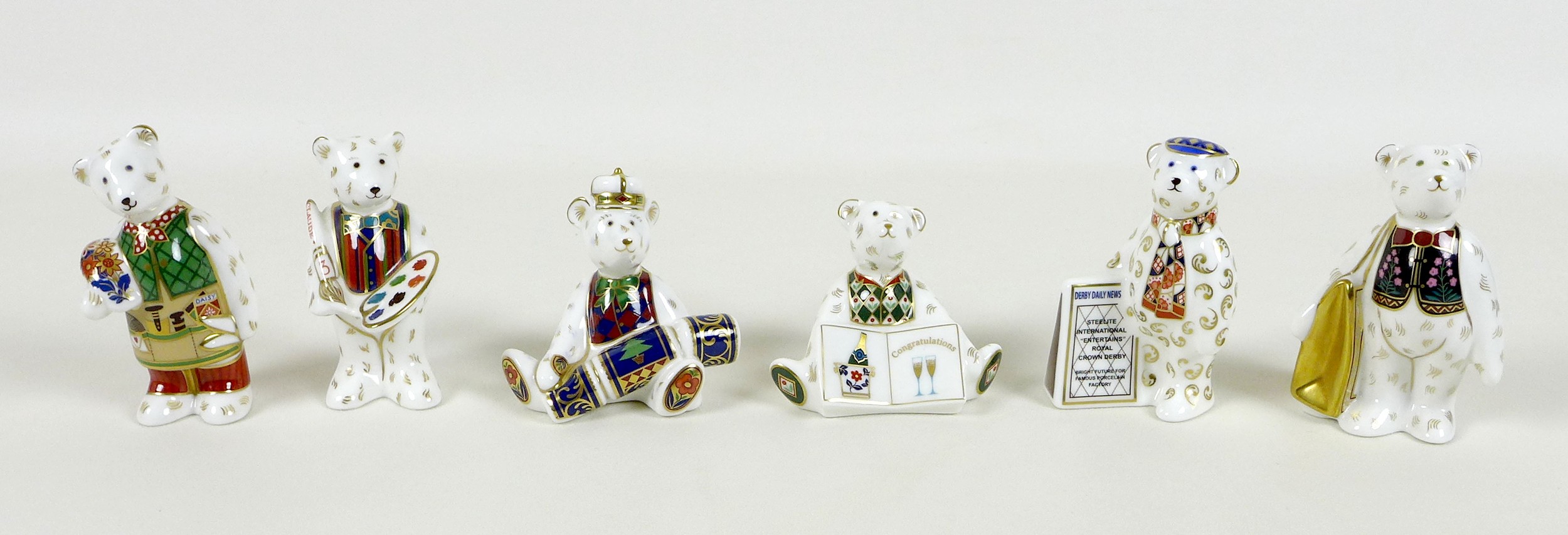 A group of six Royal Crown Derby paperweights, all modelled as miniature bears, comprising 'The