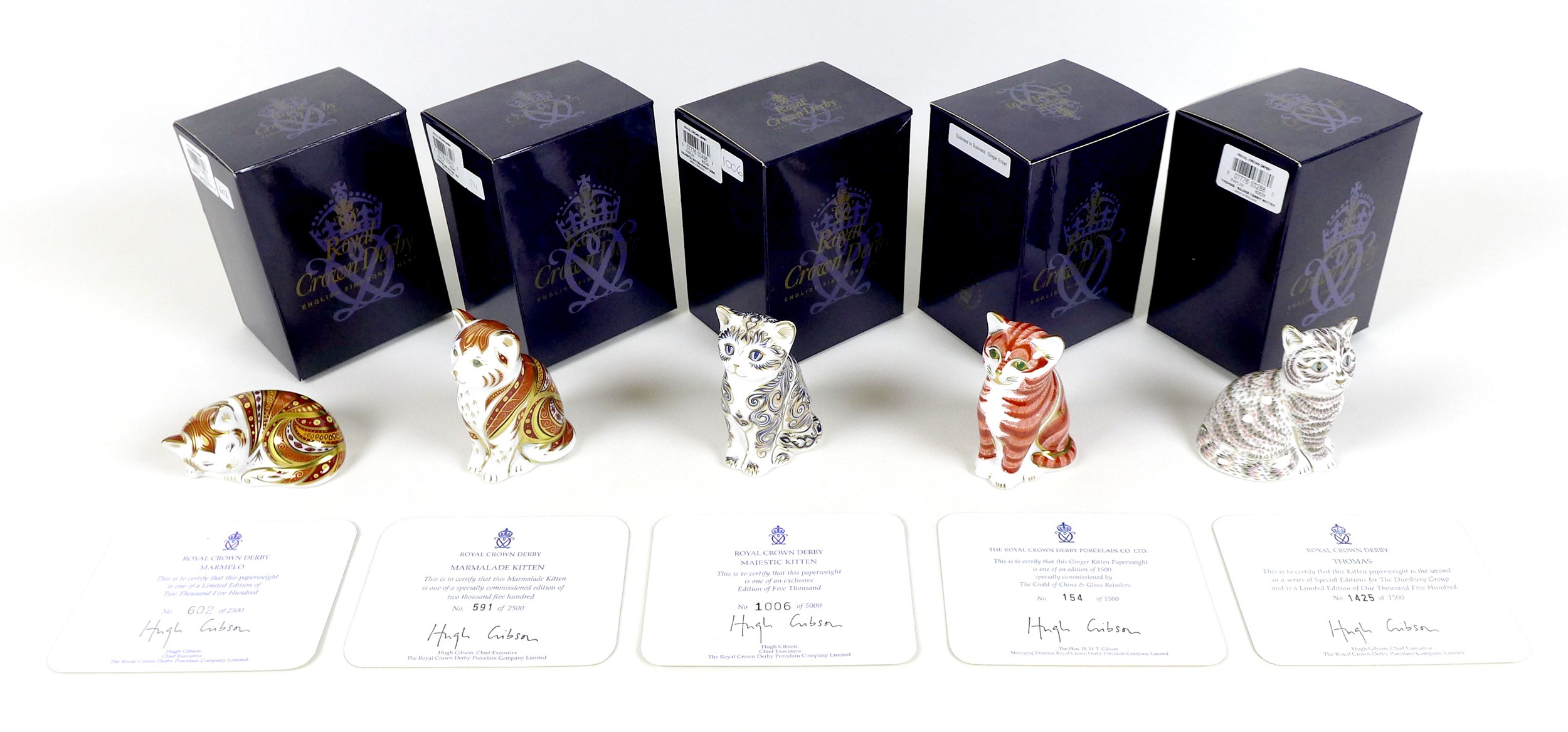 A group of five Royal Crown Derby paperweights, all modelled as cats, comprising 'Thomas', limited - Image 5 of 5