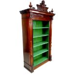 A French mahogany open bookcase, in 19th century style, with closed back and green painted interior,