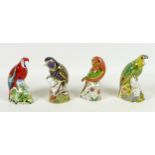A group of four Royal Crown Derby paperweights, all modelled as birds, 'Amazon Green Parrot',