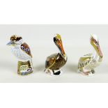 A group of three Royal Crown Derby paperweights, all modelled as birds, comprising 'White