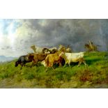 Antonio Milone (Italian, 1834-1919): a large pastoral scene depicting a drover on horseback