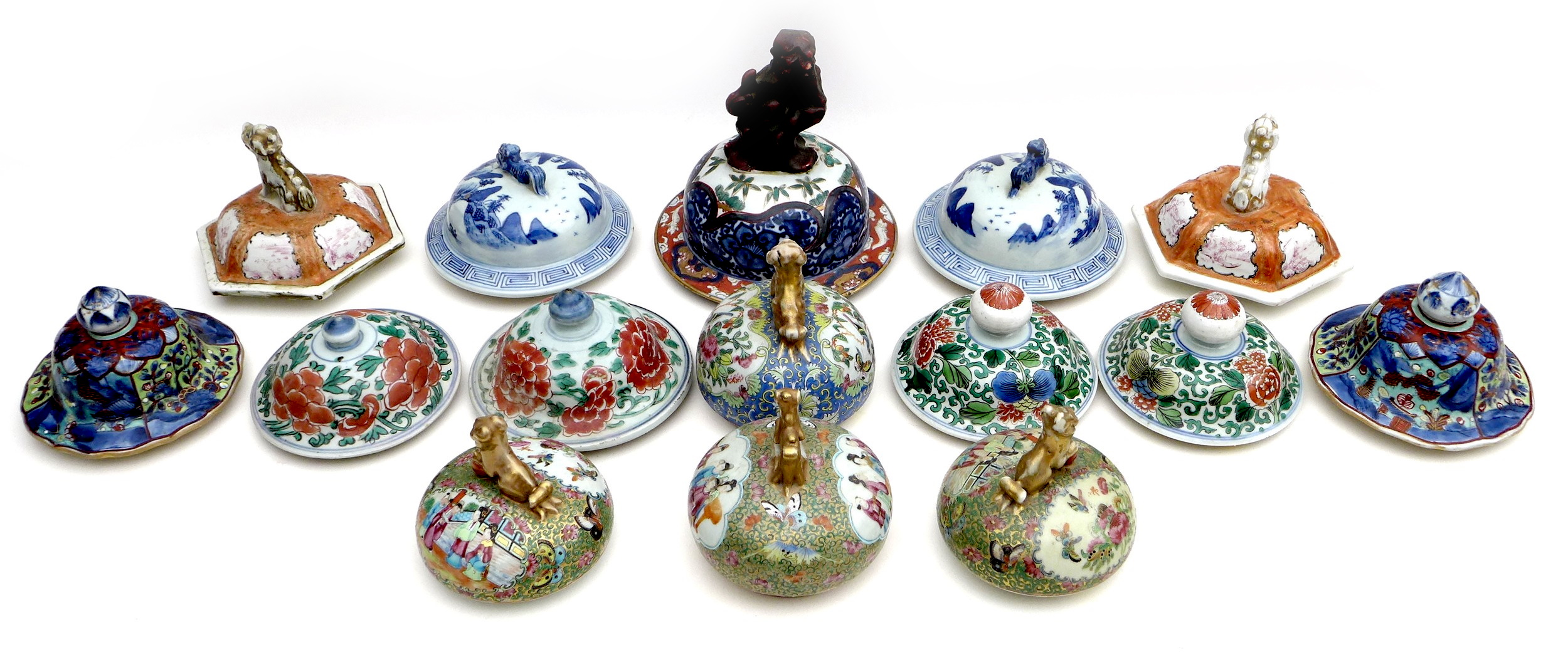 An unusual group of fifteen Chinese vase and jar covers, mostly 19th century, including Canton - Image 2 of 3