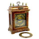 A 19th century bracket clock, a/f in poor condition, with detached metal chapter ring, burr walnut