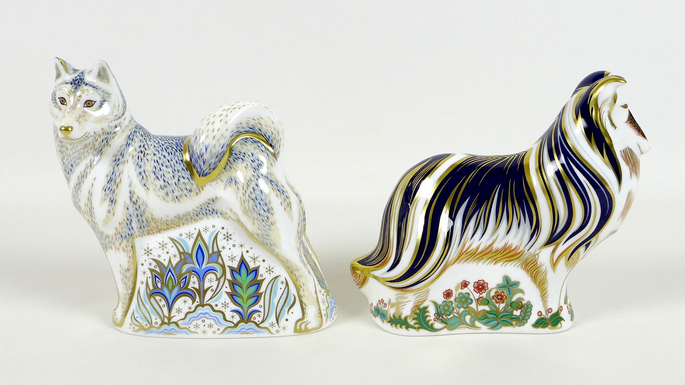 Two Royal Crown Derby paperweights, modelled as 'Rough Collie', MMIII, gold stopper, 14.5cm high, - Image 4 of 7