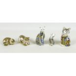 A group of five Royal Crown Derby paperweights, all modelled as cats, comprising 'Fireside Cat',