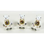 A group of three Royal Crown Derby paperweights, all modelled as 'Alphabet Bear', comprising 'F', '