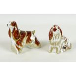 Two Royal Crown Derby paperweights, modelled as 'Cavalier King Charles Spaniel', MMIII, gold