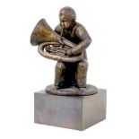 Doreen Kern (British, 1931-2021): a limited edition bronze sculpture of a seated tuba player, signed