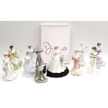 A group of eight Coalport figurines, 'Golden Age' and 'Femmes Fatales' series, together with a
