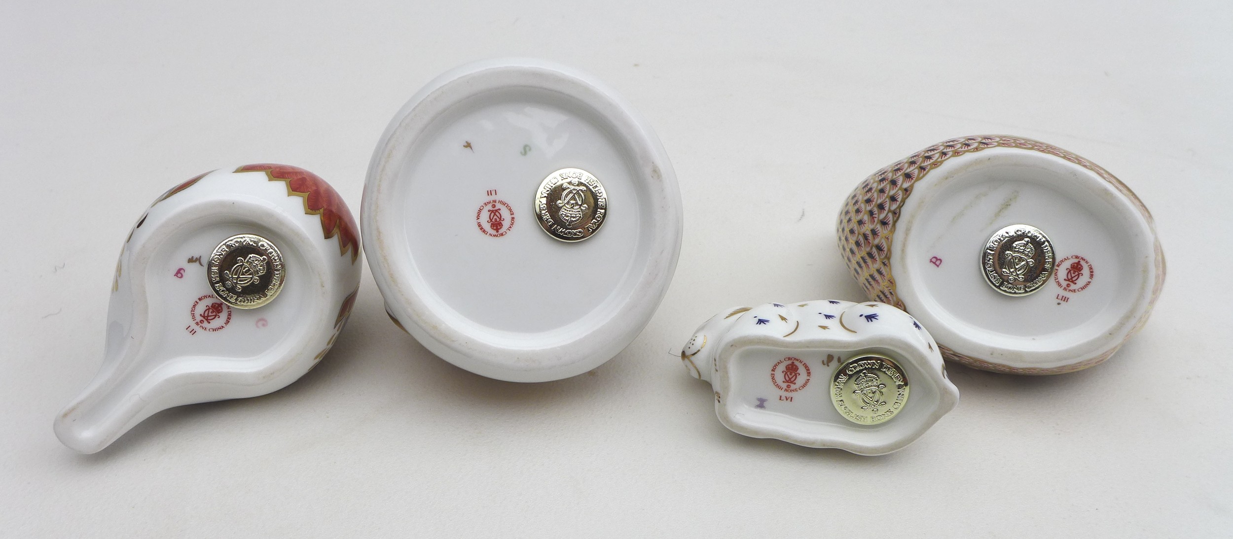 A group of four Royal Crown Derby paperweights, comprising a rabbit, with gold stopper, a frog, a - Image 9 of 9